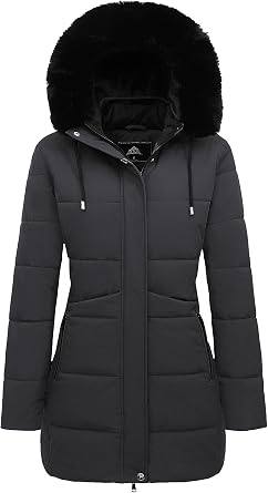 MOERDENG Womens Winter Puffer Coat Thicken Fleece Lined Down Jacket Waterproof Faux Fur Detachable Hooded Parka