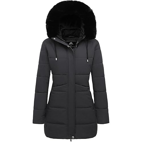 MOERDENG Women's Winter Puffer Coat Thicken Fleece Lined Down Jacket Waterproof Faux Fur Detachable Hooded Parka