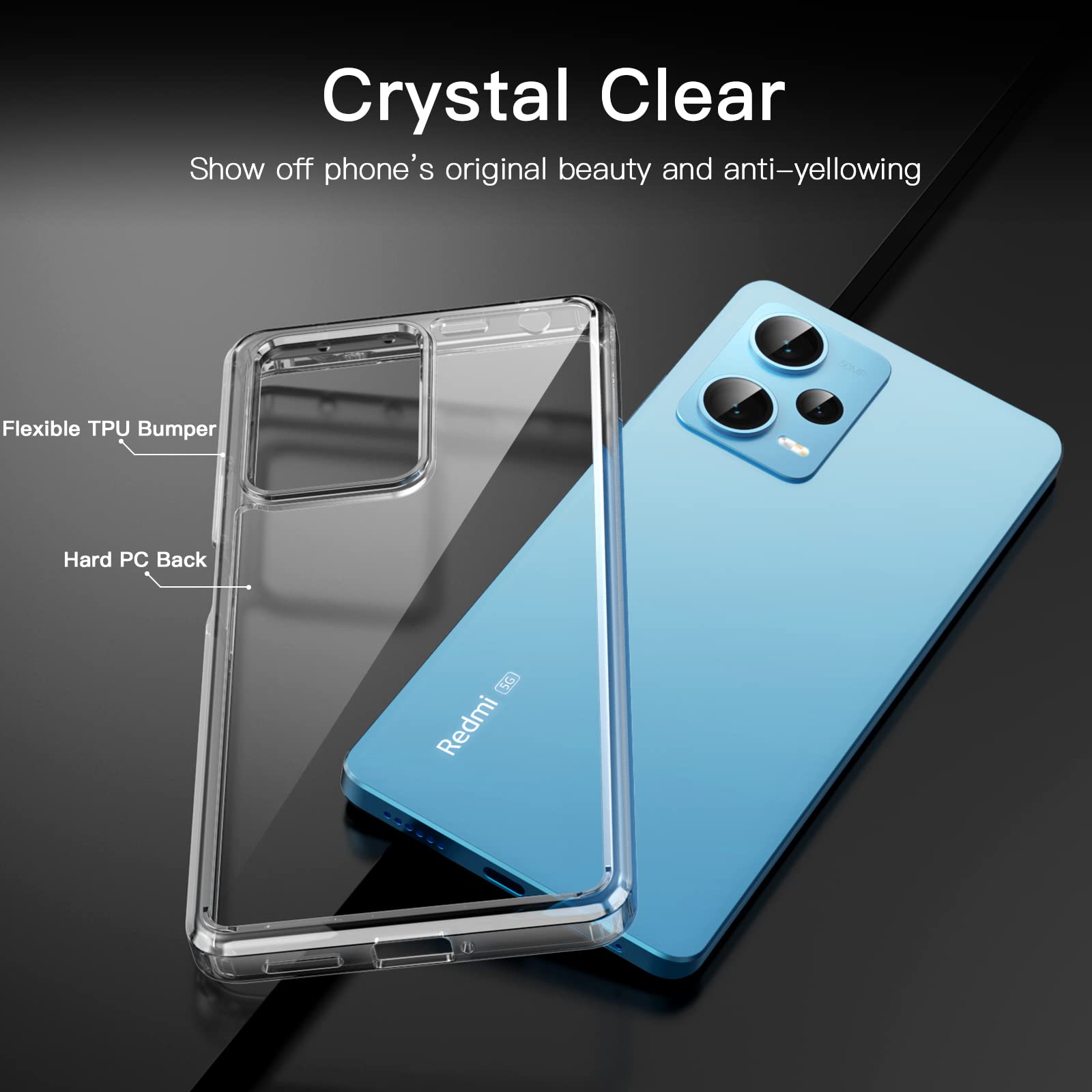 Custodia Per Xiaomi Redmi Note 12 Pro Plus - Cover Trasparente Antiurto Con Paraurti In TPU Morbido, Protezione Angoli Rinforzata, Nero