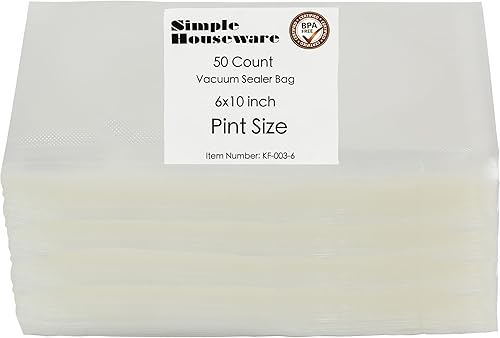 Simple Houseware Bolsas selladoras al vacío precortadas, 50 pinta de 6 x 10 pulgadas para almacenamiento de alimentos, sin BPA