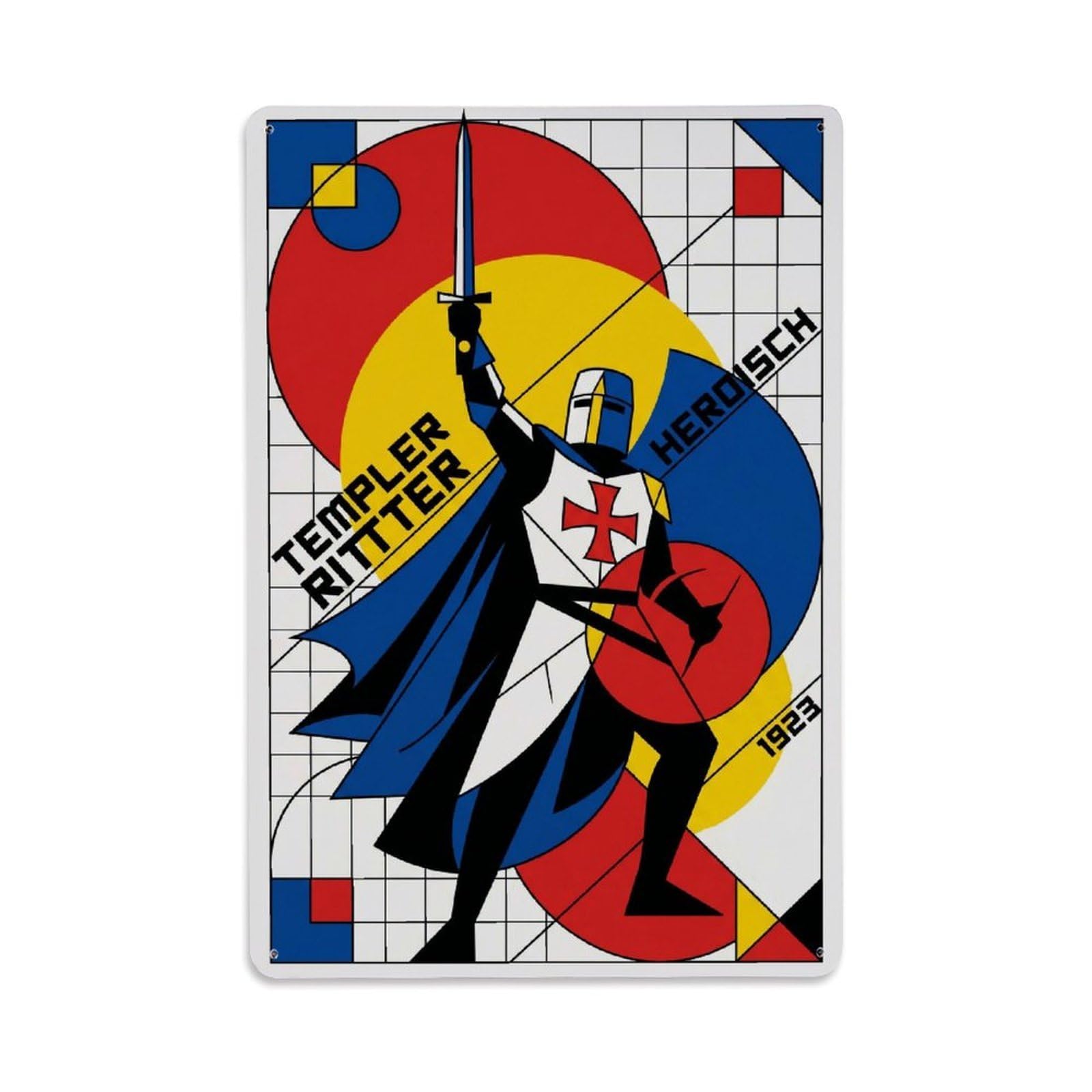 Olhnbad Style Sword Fighter Templar Knight Medieval Armour Graphic Metal Tin Sign