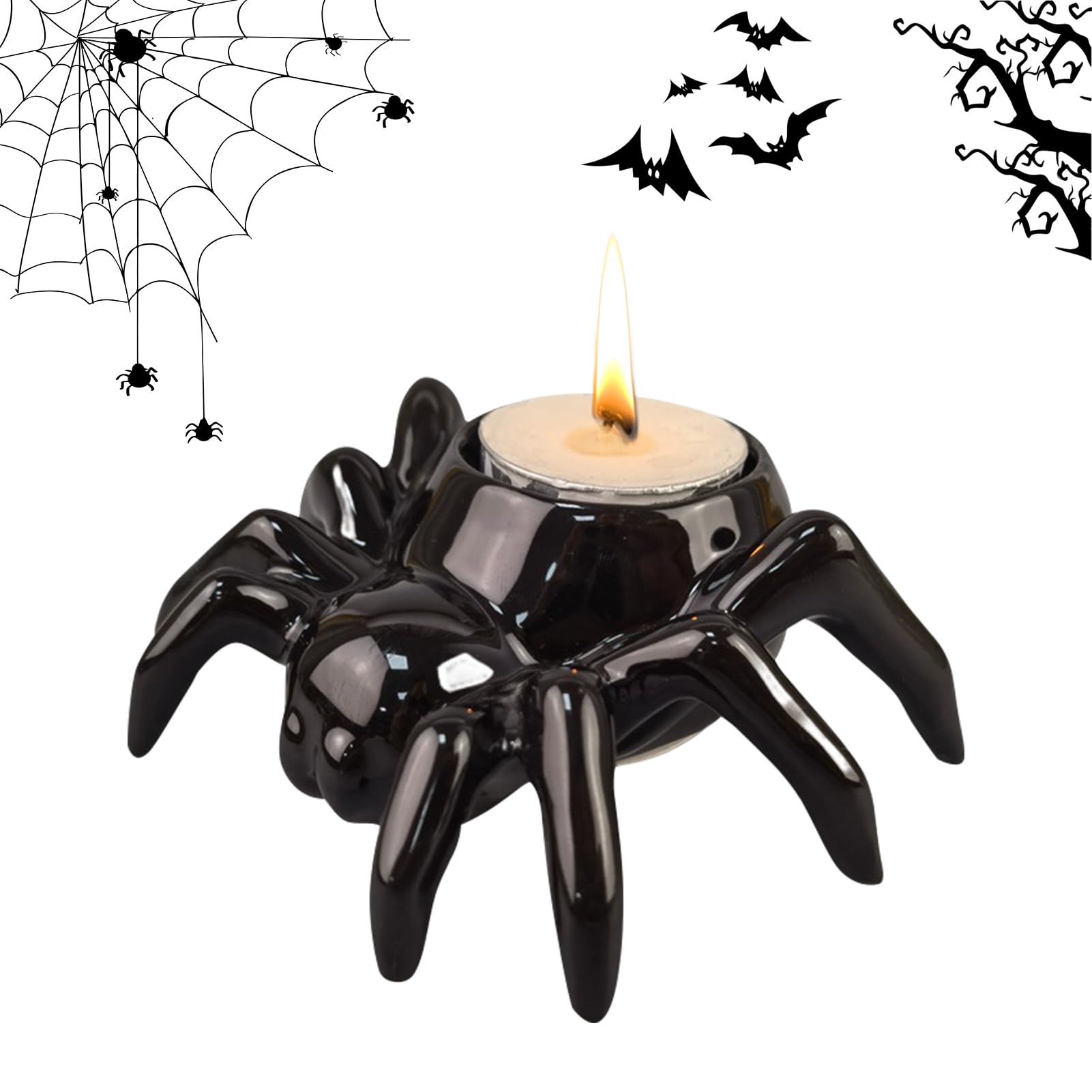Metall Spinne Teelichthalter - Halloween Deko 14,8x14,8x5,5cm Schwarz