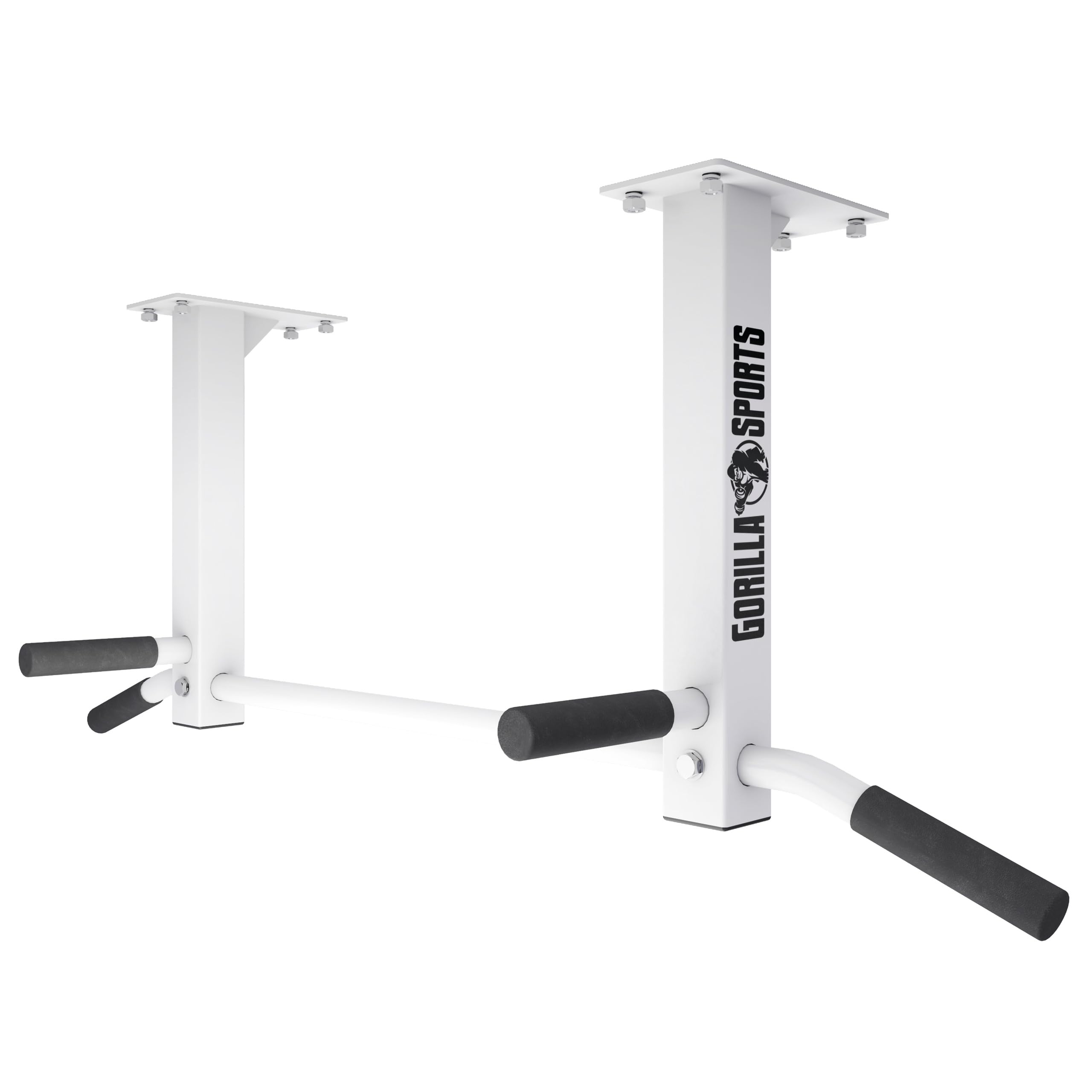 GORILLA SPORTS® Barra per Trazioni - a Soffitto, Carico Max 350 kg, Impugnatura Antiscivolo, in Acciaio, Nero/Bianco - Sbarra Multifunzione, Chin Up, Pull Up Bar, per Sollevamento, Fitness, Palestra