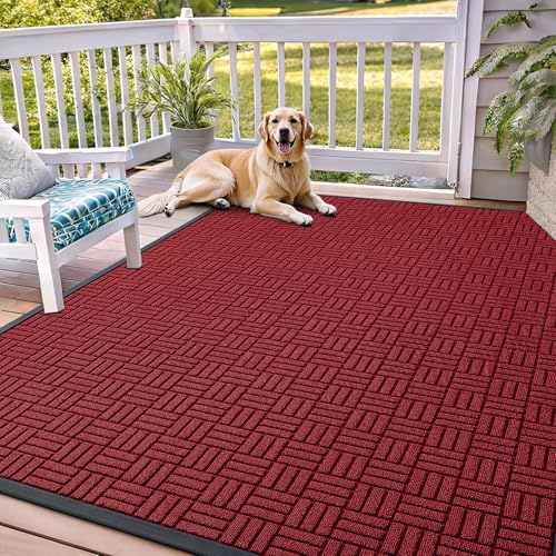 Image of OLANLY Front Door Mat Outside Entrance 71x47, Absorbent, Heavy Duty Sturdy Natural Rubber Doormat Indoor Outdoor, Non-Slip, Stain and Fade Resistant, Low Profile Floor Mat for Entryway, Black Red