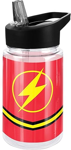 LOGOVISION Justice League - Botella de agua de plástico Tritan para niños con tapa con popote y asa, vaso reutilizable para niños pequeños, unisex,