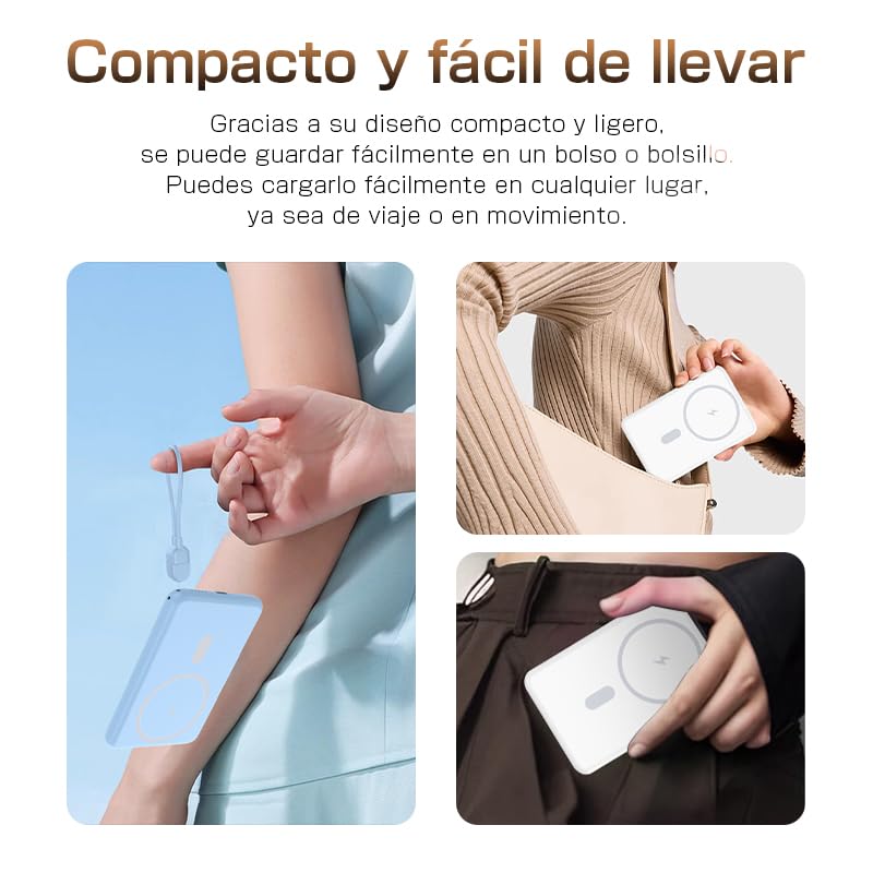 Powerbank 6800mAh con Carga inalámbrica 15W y Carga rápida 20W,Carga 2 Dispositivos por Type-C.Compatible con iOS 16/15/14/13/12 y Android,Ideal para emergencias y Viajes,Certificado PSE,Azul