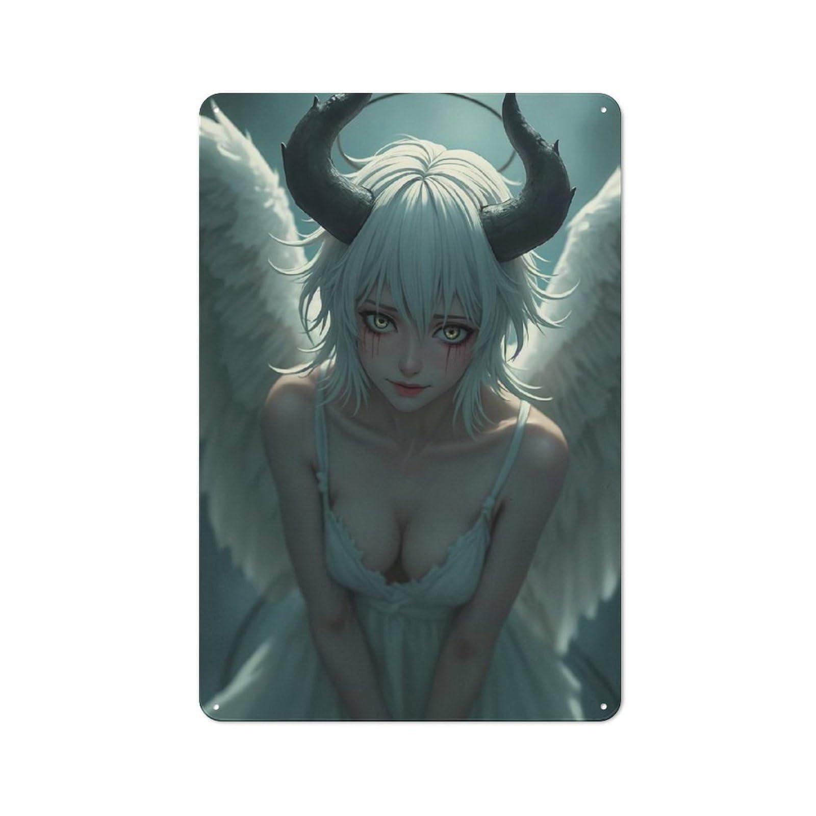 Fallen Angel with Horns Classic Metal Wall Decor 30x20cm, Metal Sign for Cafe, Pub, Workshop Or Home Bar, Small Accent for Blank Walls