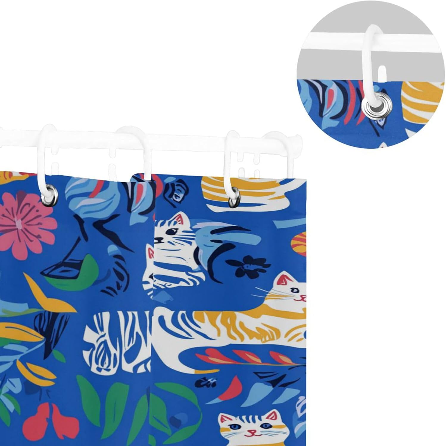 72x72 Inch Cloth Water Proof Printed Shower Curtain with Curtain Fabric Washable Luxury Shower Liner for Bathroom Accessories Chic American Cats Royal Blue