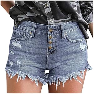 FZAI Womens Jeans Shorts with Pockets Soft and High-Stretch Material Casual Pant