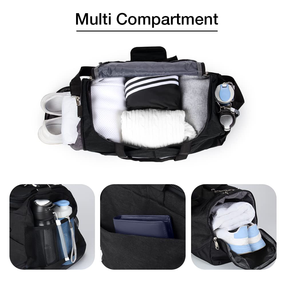 Sac de Sport 40L avec Compartiment Chaussures – Waterproof, Multiusage, à Bandoulière ou Fourre-Tout (Noir o2)