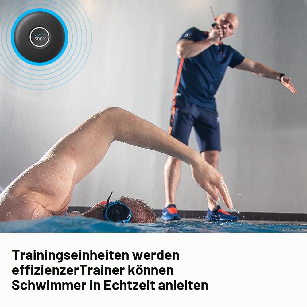 SONR Swim Coach Communicator, wasserdicht, Unterwasser-Kommunikator, Schwimmen, Trainer Geschenke, Knochenleitung, Echtzeit-Coaching, Kopfhörer, Metronom Schwarz