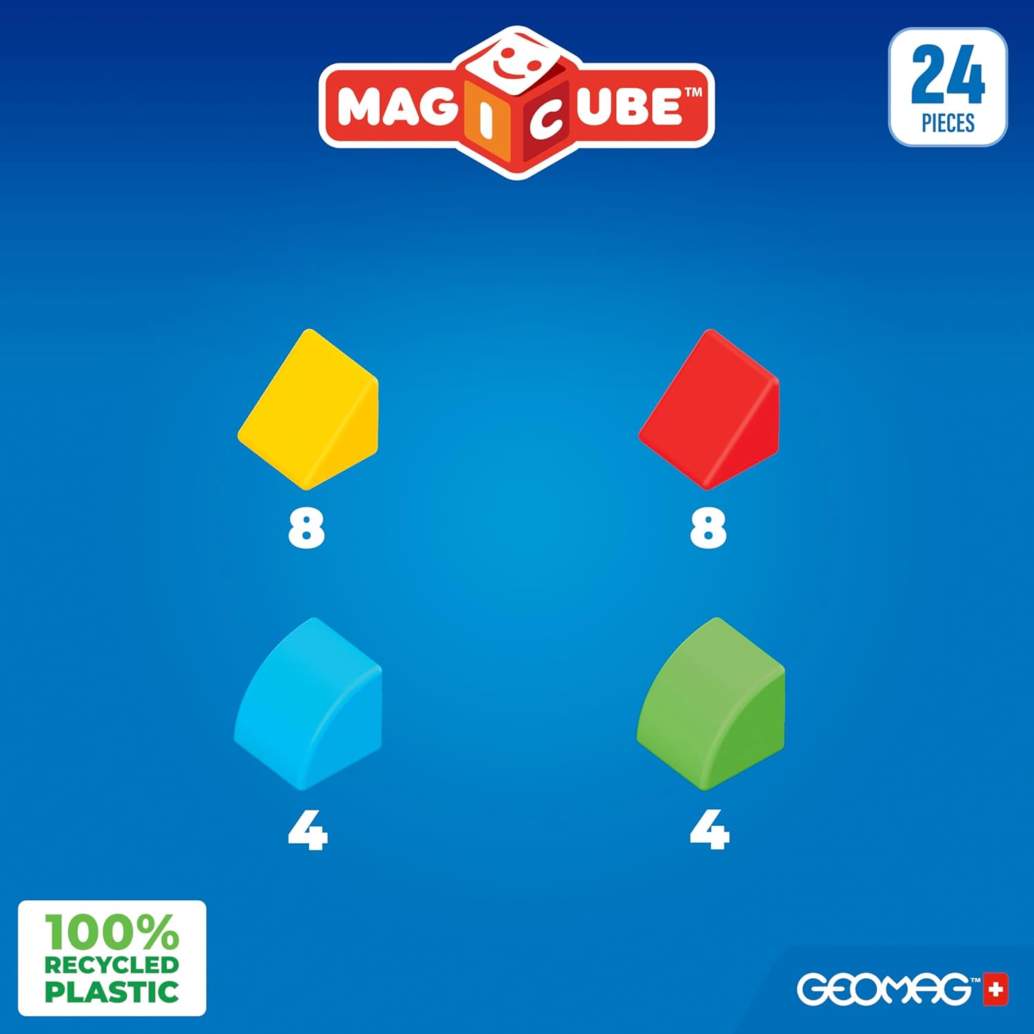 Geomag Magicube 24-Piece Magnetic Building Blocks for Toddlers Ages 1–5, Swiss-Made STEM Toy (Assorted Shapes)