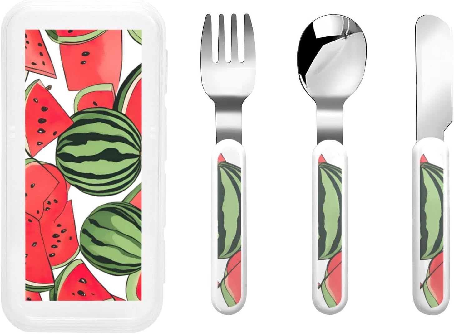 Red Watermelon Print Stainless Knife Spoon Fork 3-Piece Set,Flatware Cutlery Set With Storage Case