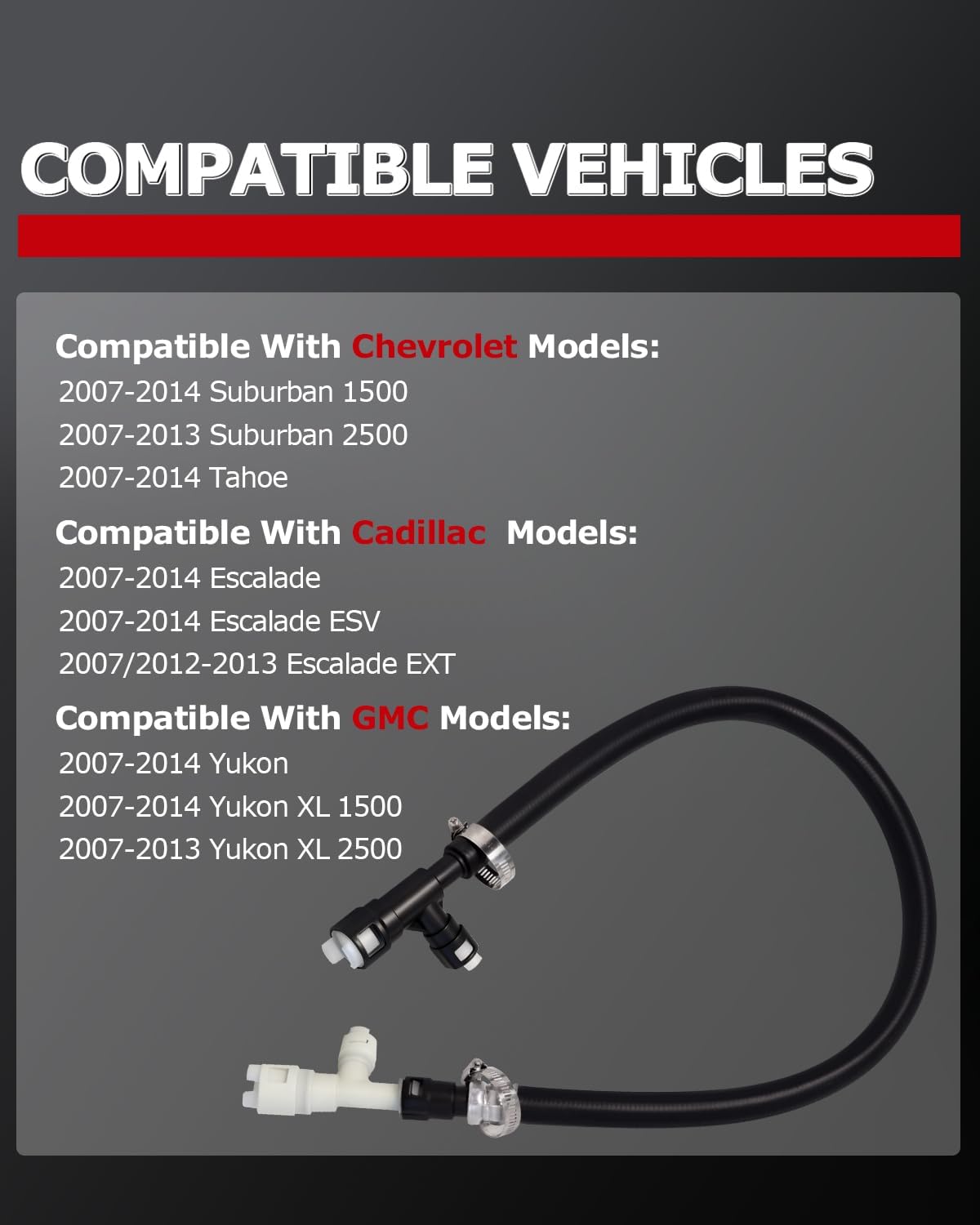 1ST 22885825 HVAC Heater Hose Set with Tee Connector & Clamp Heater Core Supply Hose for Chevrolet Suburban for Cadillac Escalade for GMC Yukon 2007-2014 Replaces OE: 15895065 15854958 800-413 800-414