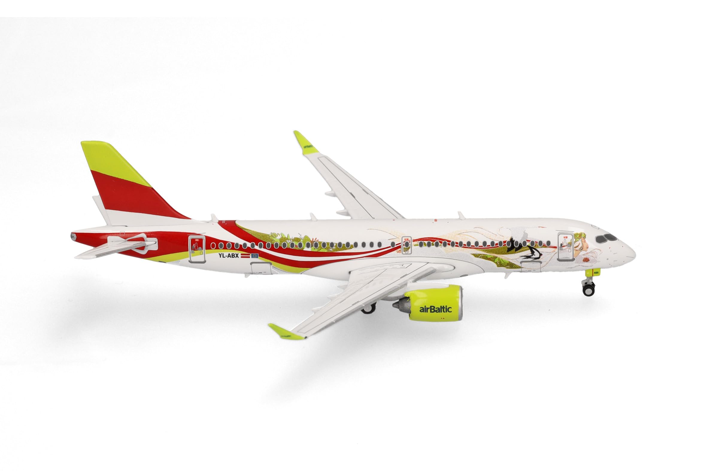Herpa airplane model airBaltic Airbus A220-300 “50th A220”, on a scale of 1:400, metal miniature with pedestal, collectors edition