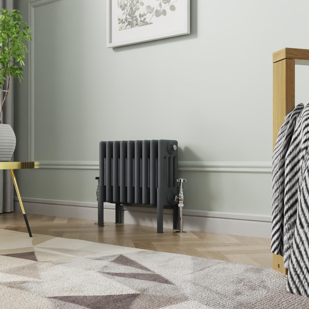 NRG 300x425mm Anthracite Cast Iron Radiator 4 Column Perfect for Bathrooms, Kitchen, Living Room