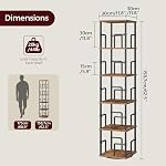 MAHANCRIS 5-Tier Bibliothèque tournante, Bibliothèque autonome de coin, 360° Bibliothèque Spinning, rack de rangement de style industriel avec rails, pour salon, chambre, étude, brun rustique et noir BKHR1601