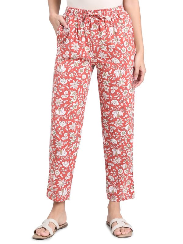 Image of GO COLORS Women Printed Woven Viscose Mid Rise Lounge Pants