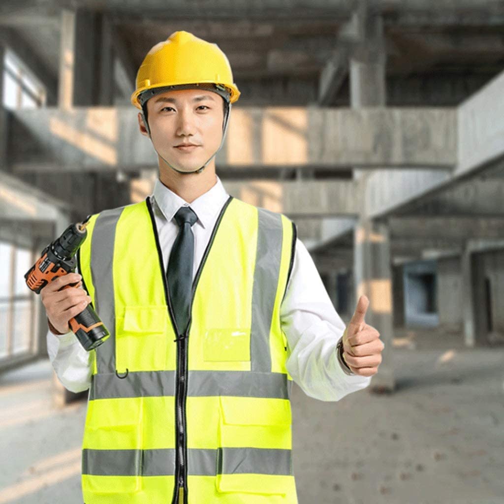 chaleco reflectante, Chaleco de seguridad alta visibilidad, traje reflectante construcción, chaleco, hilo baja elasticidad con bolsillos y overoles cremallera(Oranje)