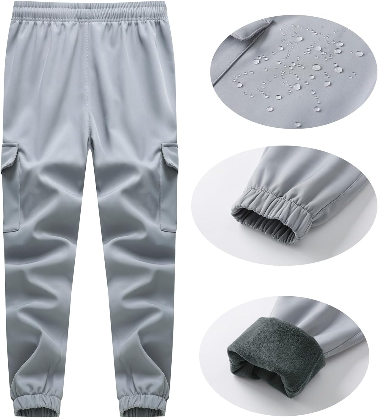 Boy's Snow Pants Polar Fleece Lined Windproof&Waterproof Thermal Kids Snow Hiking Cargo Pants - Image 3