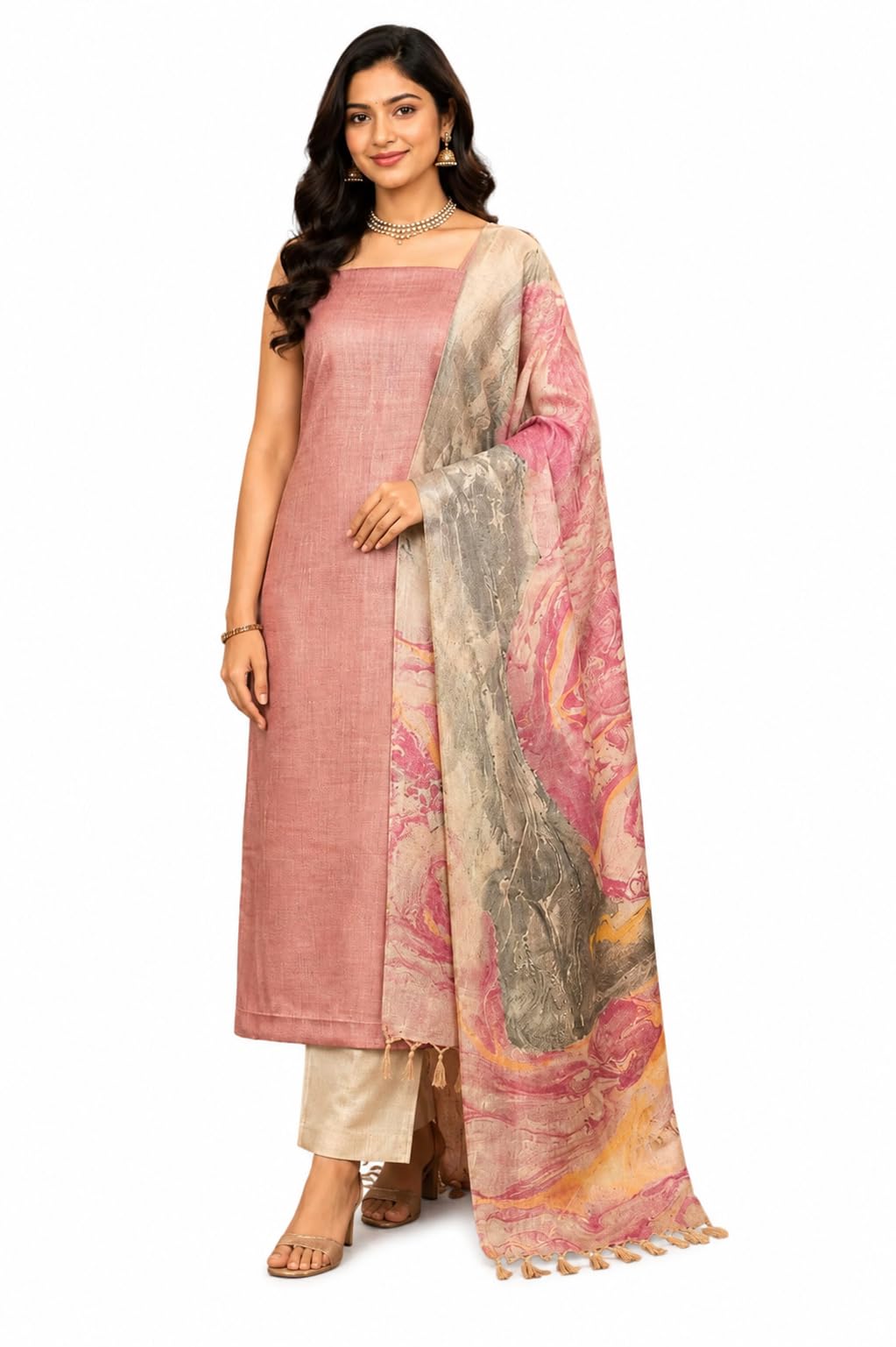 HAIDER ALI Handloom Cotton Silk Unstitched Suit Set for Women with Marble Print Dupatta | Salwar Suit Dress Material for Women & Girls_02-image-25