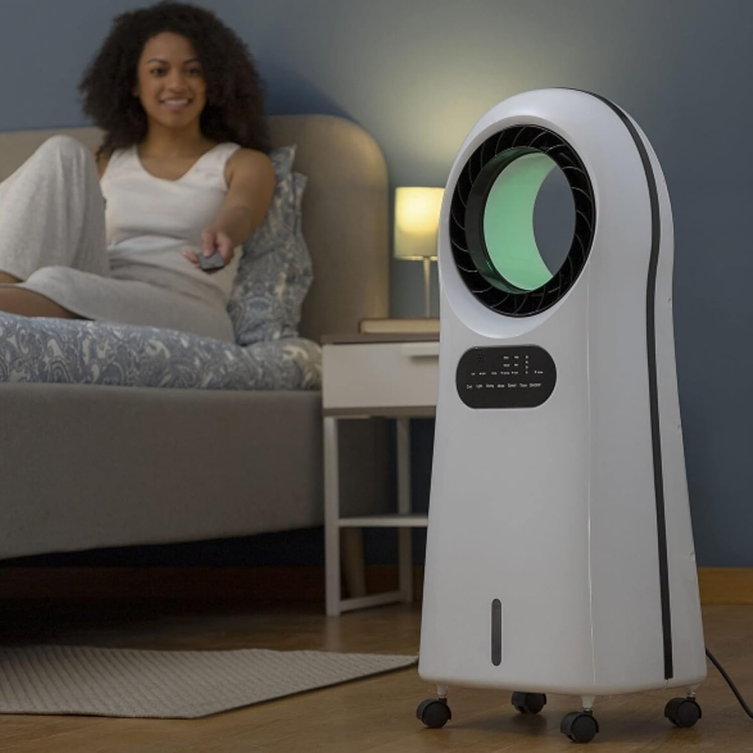 Wintem HURRICANE - Raffrescatore Senza Pale 100w con Telecomando, Serbatoio d'Acqua da 3,5L, Timer, Velocità e Modalità Regolabili, Purificazione dell'Aria, Controllo Remoto, Flusso d'Aria a 360°