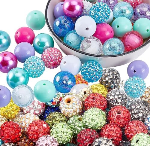PandaHall 50 Stück 20mm Acrylperlen - 10 Styles Bubblegum Perlen Für DIY Schmuck