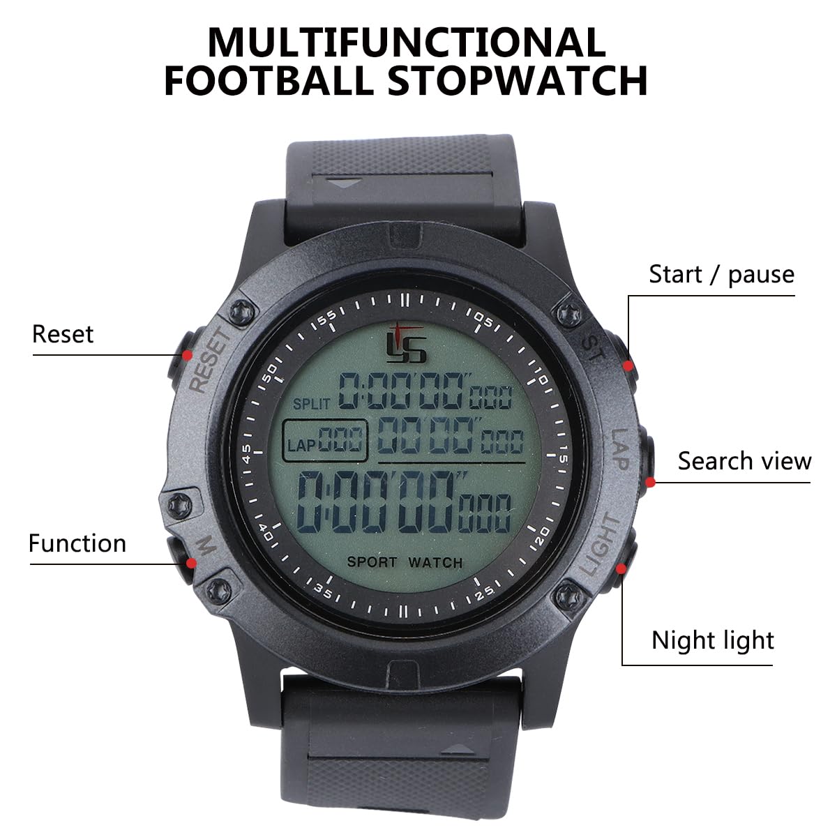 YARNOW Orologio da polso per uomo, orologio da uomo, orologio da uomo, orologio da calcio, arbitro, cronometro professionale, cronometro, cronometro per spegnere, timer