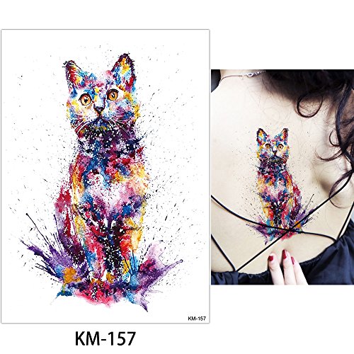 Glaryyears Animal Temporary Tattoos For Adults, Large Watercolor Painting Drawing Fake Creative Tattoo Stickers, 5 Pack Fox Cat Water Transfer Body Makeup Art Home Decoration #TOP3