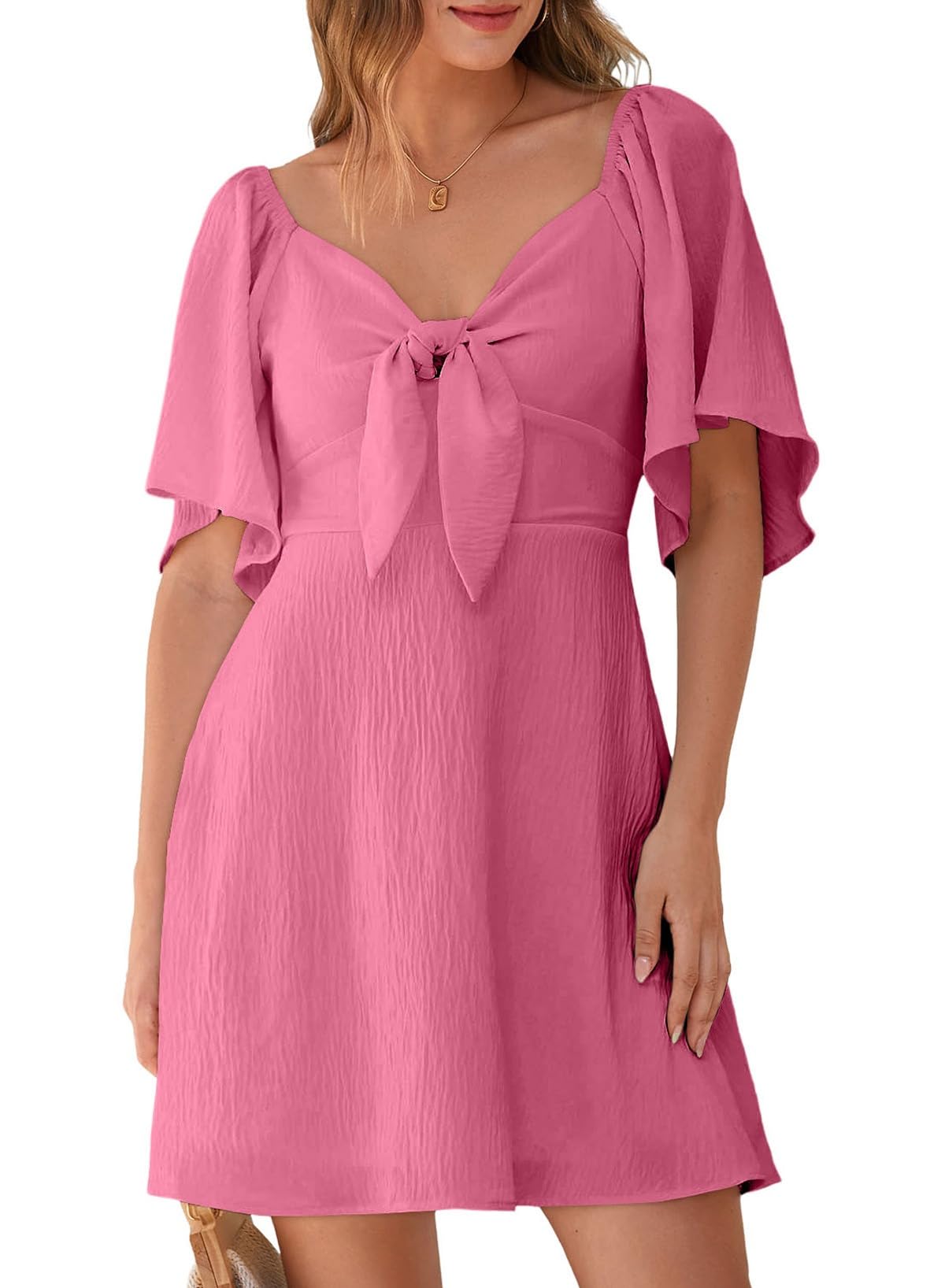 Dokotoo Womens Dresses 2025 Summer Fall Deep V Neck Elegant Bow tie Mini Dress S-XL