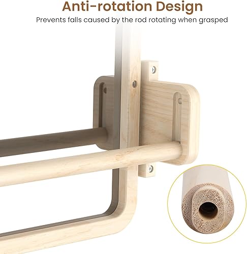 Miniatura 4 de Woodtoe Espejo Montessori con barra, juguetes de tracción para bebé, marco de madera natural y barra de dominadas para bebés, espejo pequeño