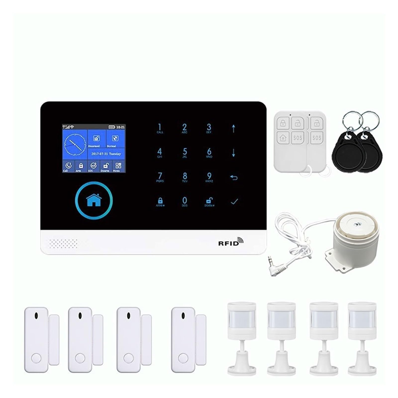 CUDTAPI Smart Security Alarm System GSM 433MHz Wireless Home Anti-theft With Motion Sensor Detector Siren(Kit4)
