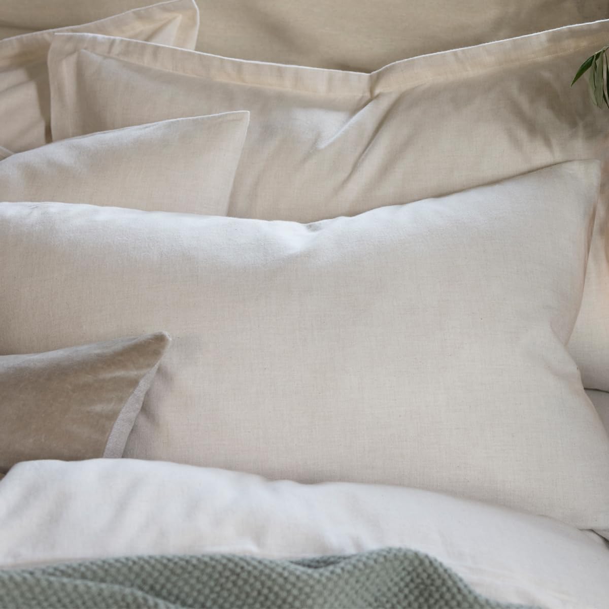 Christy Flannel Marl Standard Pillowcase Pair | 100% Brushed Cotton | Tranquil Muted Palette Quilt Cover Set | Timeless Bedding | Cosy Relaxed Bed Linen | Oat Beige