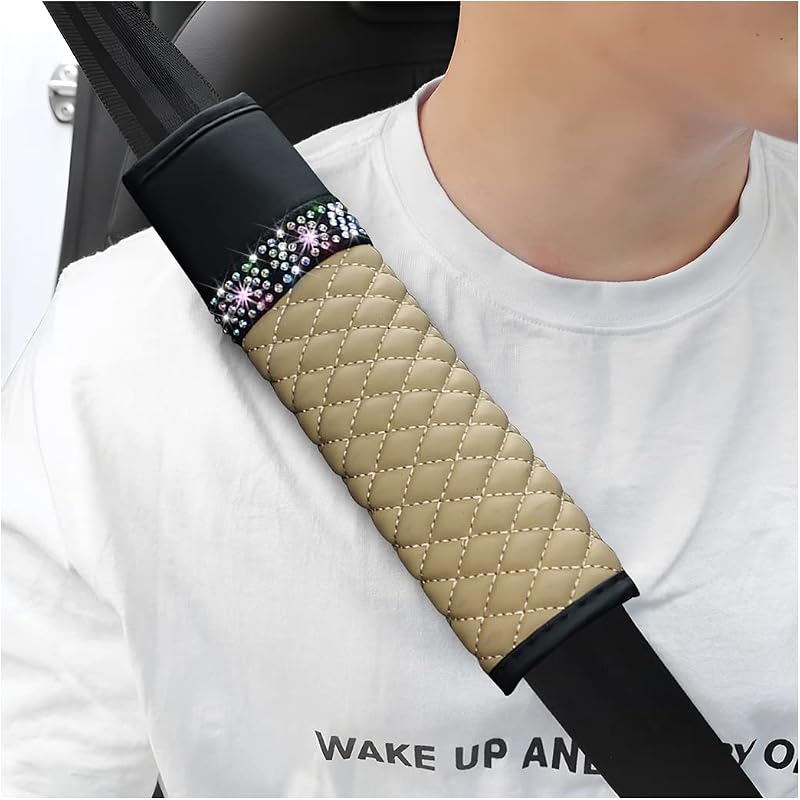 Almofada de Ombro para Cinto de Segurança zipelo em Couro PU Khaki – Kit com 2 unidades