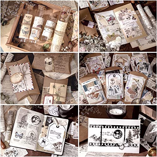 Yodely 180Pcs Vintage Scrapbooking Supplies, Junk Journal Supplies Kit Diy Journaling Aesthetic Stickers Vintage Washi Paper Antique Retro Natural Collection For Diy Scrapbook Album Planners Diary Bullet Journals Embellishment Supplies #TOP5