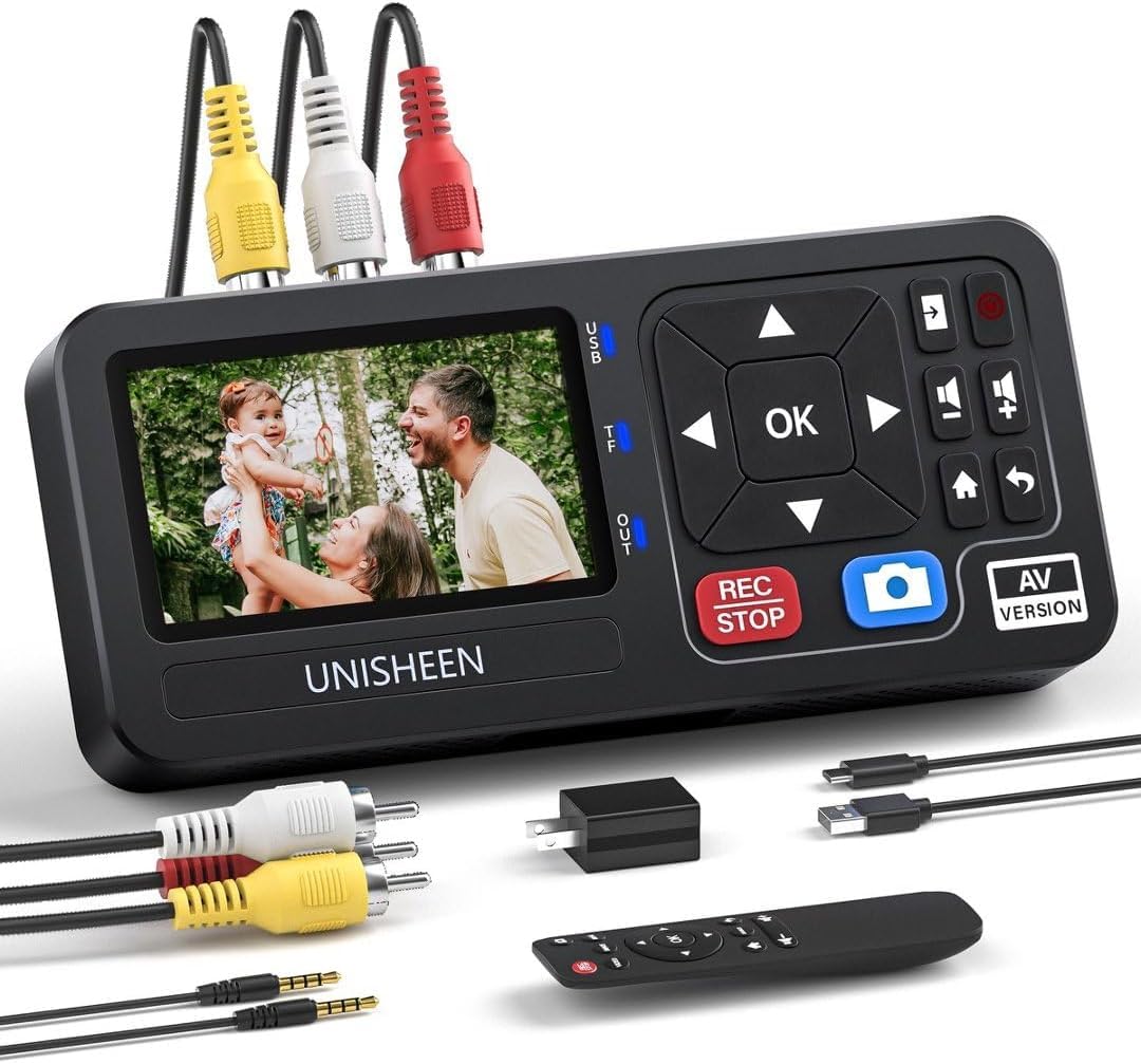 Video to Digital Converter, AV Video Capture Box with 3" Screen Video Player Capture and Record Video from VCR's, VHS Tapes, AV, RCA, Hi8, Camcorder, DVD, Gaming Systems