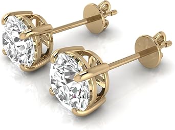 D/VVS Lab-Grown Round Cut Diamond Stud Earrings for Women | Made in UK | 4-Claw Setting | Hallmarked by UK Assay Office London | 0.10Ct to 4.00Ct | Push Becks | White, Yellow, Rose Gold & Platinum