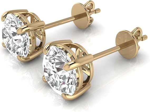 D/VVS Lab-Grown Round Cut Diamond Stud Earrings for Women | Made in UK | 4-Claw Setting | Hallmarked by UK Assay Office London | 0.10Ct to 4.00Ct | Push Becks | White, Yellow, Rose Gold & Platinum