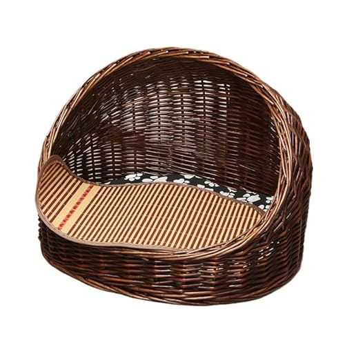 ちぐら型 ペットベッド 猫ハウス 通年利用 ドーム型 ペット用 2階建て ヴィラ Tufduzo 藤編み 天然素材 安全 丈夫 洗濯可能 夏用 ペット用ハウス 通気性 涼しい 猫別荘 小型犬 うさぎ インテリア 細工品 クッション付き (E,7斤未満の猫用