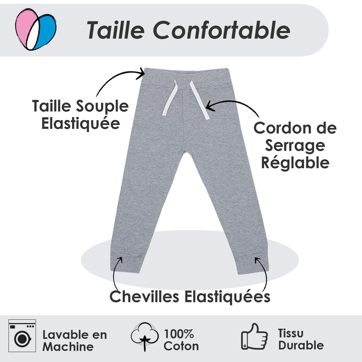 Lovjoy Pantalon de Jogging Bébés Jeunes Enfants - Lot de 3 ou 5 Couleurs - 1-4 Ans - Qualité Confort 100% Coton Robuste - Ceinture Elastiquée + Cordon Réglable
