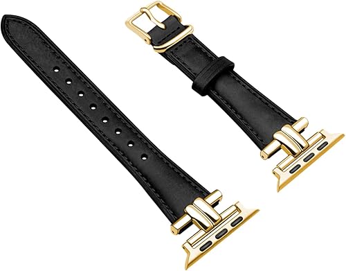Miniatura 3 de Juntan Correa delgada de cuero compatible con Apple Watch 38mm 40mm 41mm 42mm 44mm 45mm 46mm 49mm, pulsera de reloj de cuero genuino en forma de I