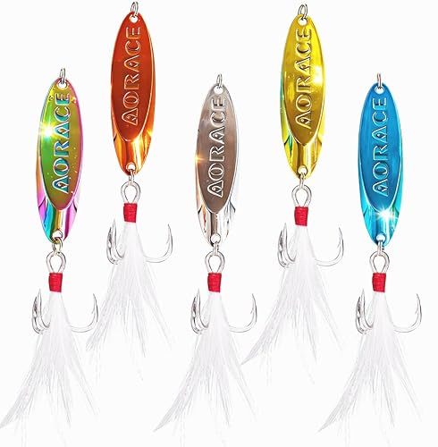 Fishing Spoon Lure Jigging Spoon Durable Treble Hooks for Saltwater & Freshwater Fishing, Casting Spoon for Bass, Trout, Salmon, Pike, Walleye, Crappie (1/4oz *5pcs)