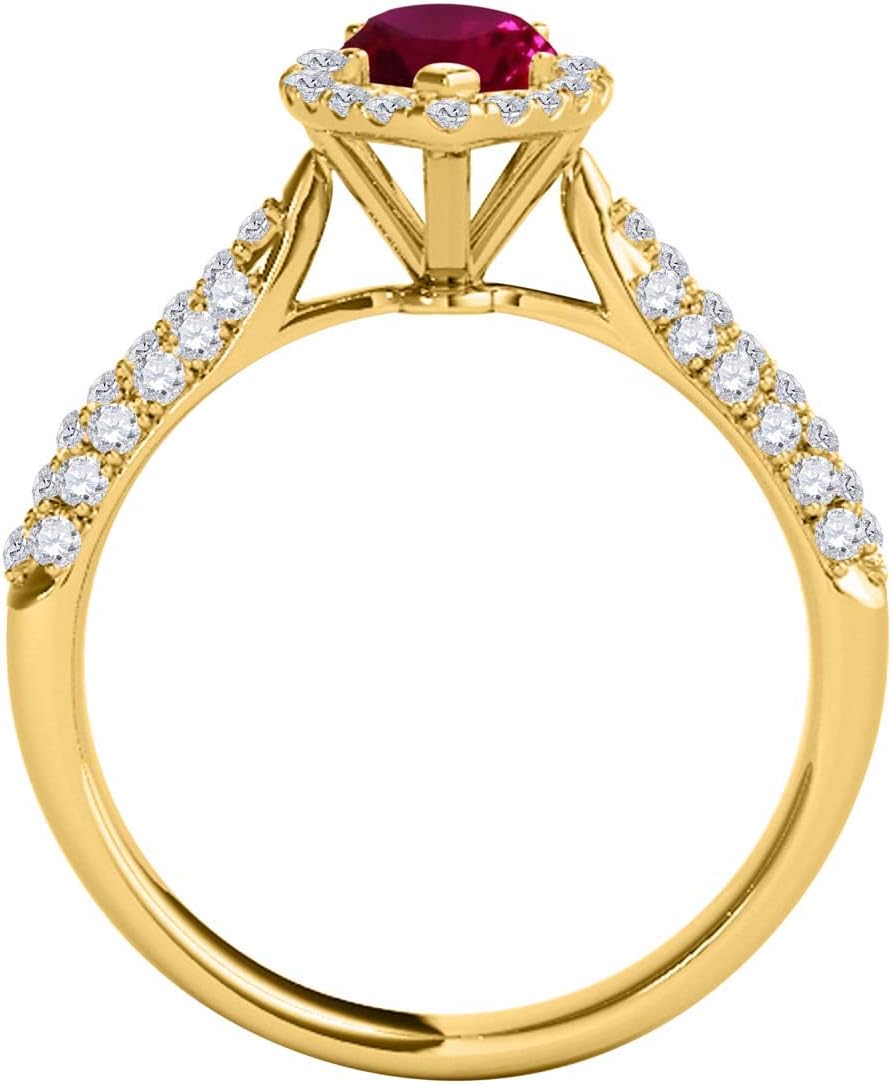 MauliJewels Rings for Women 0.87 Carat Elegant Look Diamond And Marquise Shape Created Created Ruby Ring pave 10k Yellow Gold