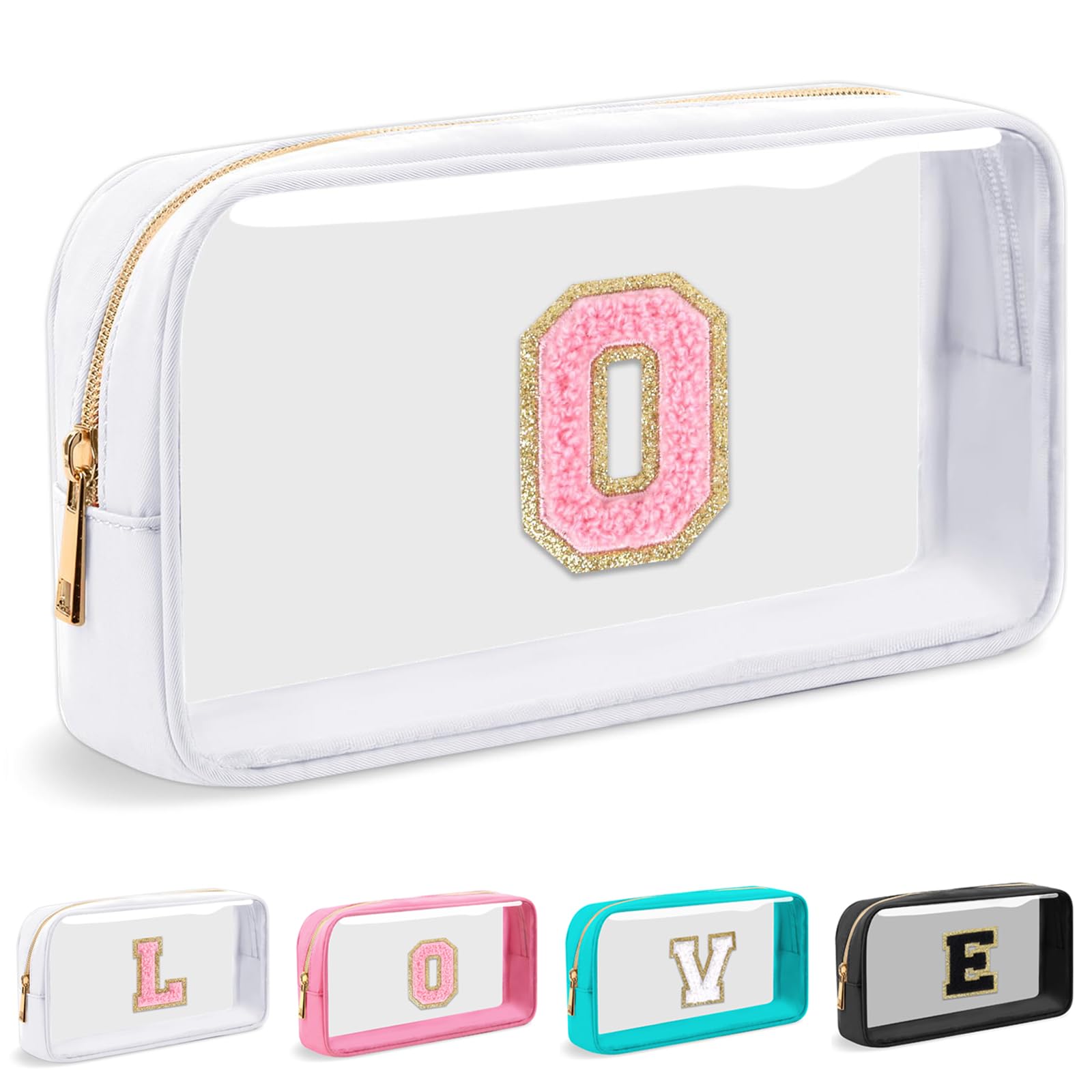 Cosmetic Bags Clear Makeup Bag Organizer Travel Essentials Gifts for Women Girlfriend Teen Mom Teacher Brithday Mothers Day Gifts A-Z Personalized Bag (O