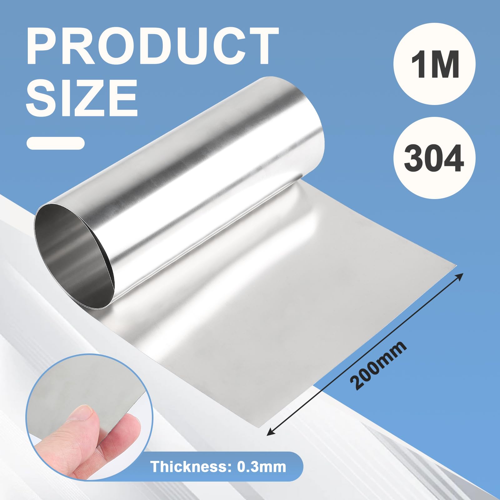 EFUTURETIME Feuille d'acier Inoxydable 304 0,3x200x1000mm, Rouleau en Acier Inoxydable pour La Réparation de Machines Industrielles, Projet Artisanal, Protection de Surface, Équipement Électronique