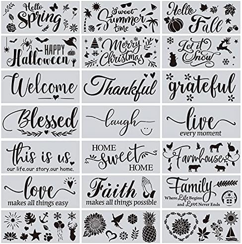 CZONG 21 Pieces Letter Stencils for Painting on Wood Canvas Laser Cut Painting Stencil - Large Alphabet Welcome Calligraphy Font Suitable for Home Decor & DIY Craft Projects