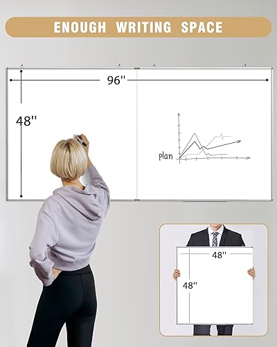 Miniatura 6 de Pizarra blanca magnética grande de borrado en seco de 96 x 48 pulgadas, tablero extraíble para colgar en la pared con 4 bolígrafos y 1 borrador seco