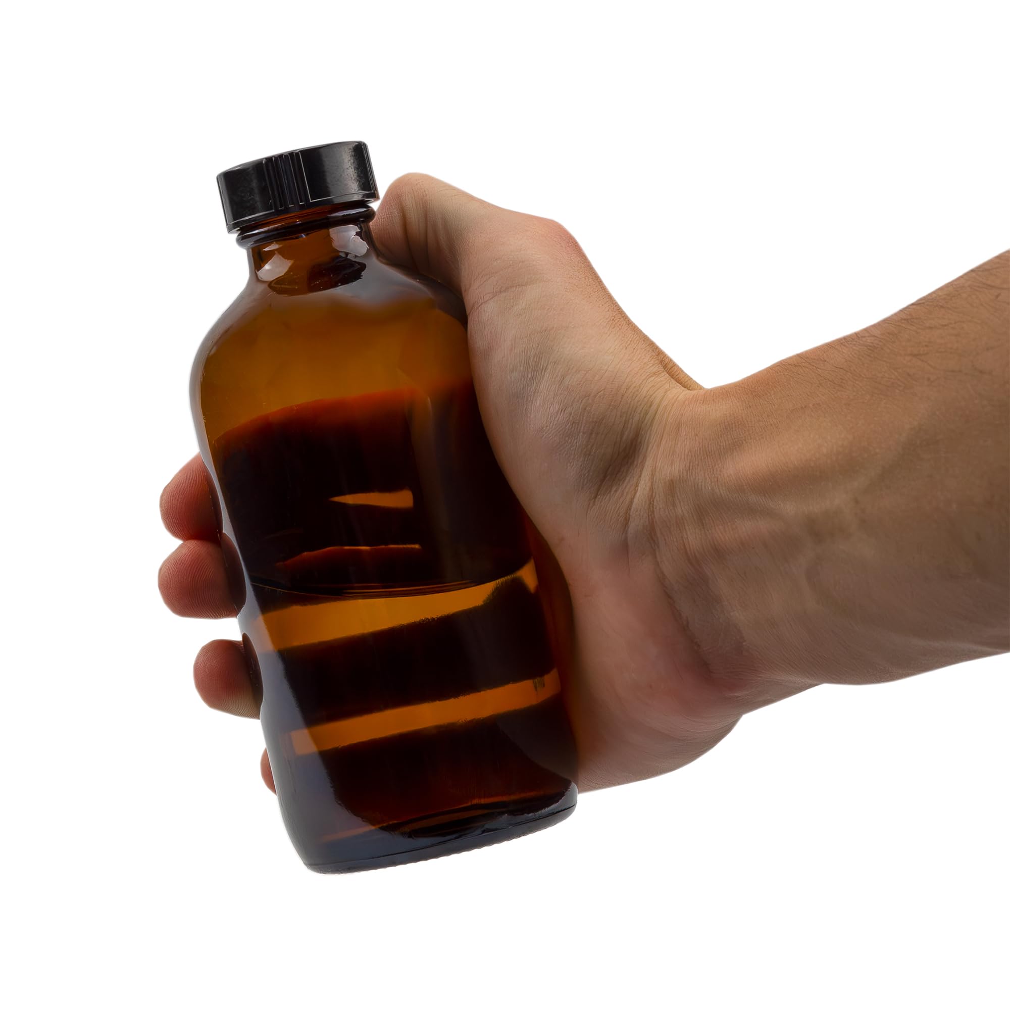 Botellas de vidrio ámbar de 8 onzas (6 paquetes); Botellas redondas de Boston con tapas fenólicas de Polycone