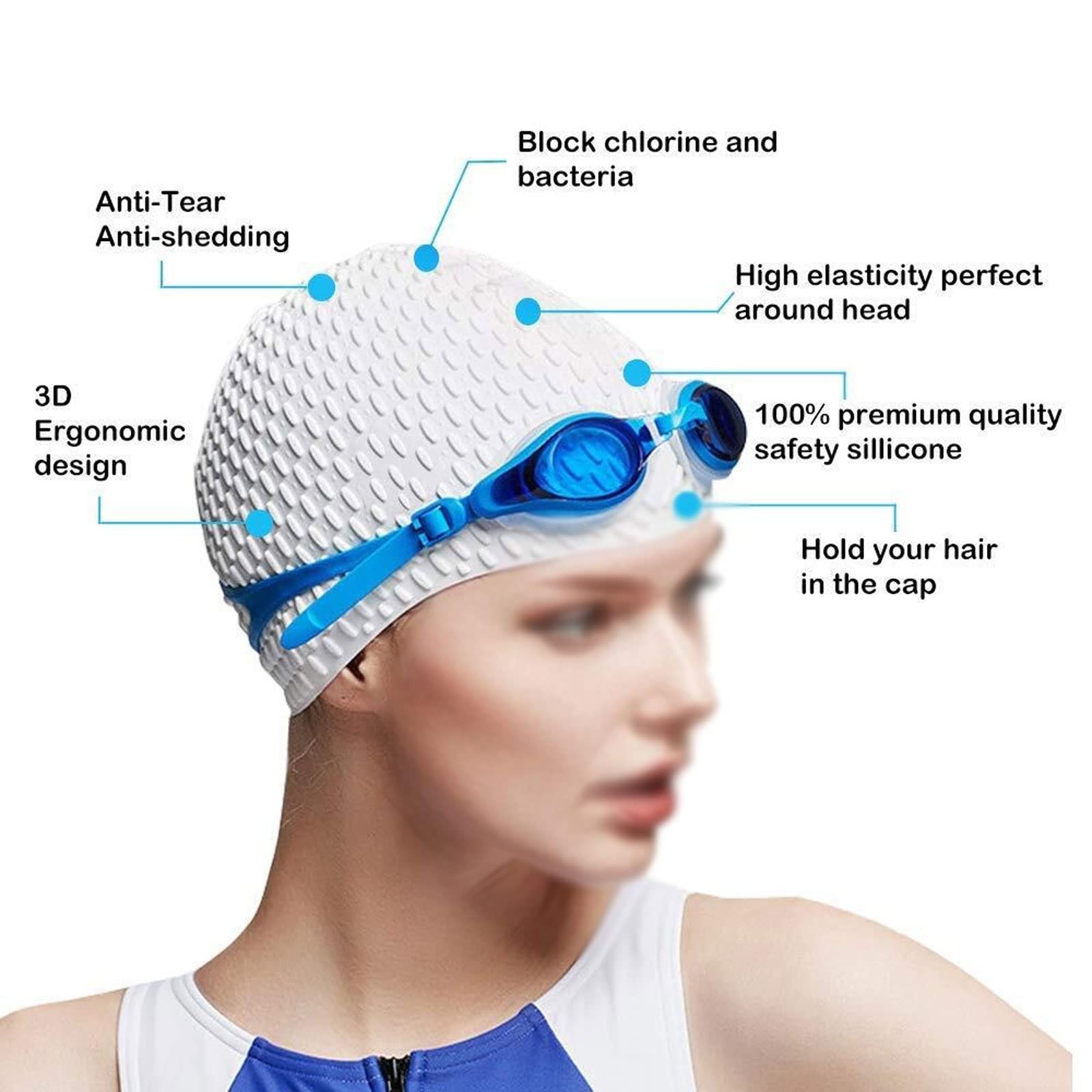 Gorro de natación de Silicona, Gorro de natación de Silicona for Mujer y Hombre, Pelo Largo, Multicolor(Pink)