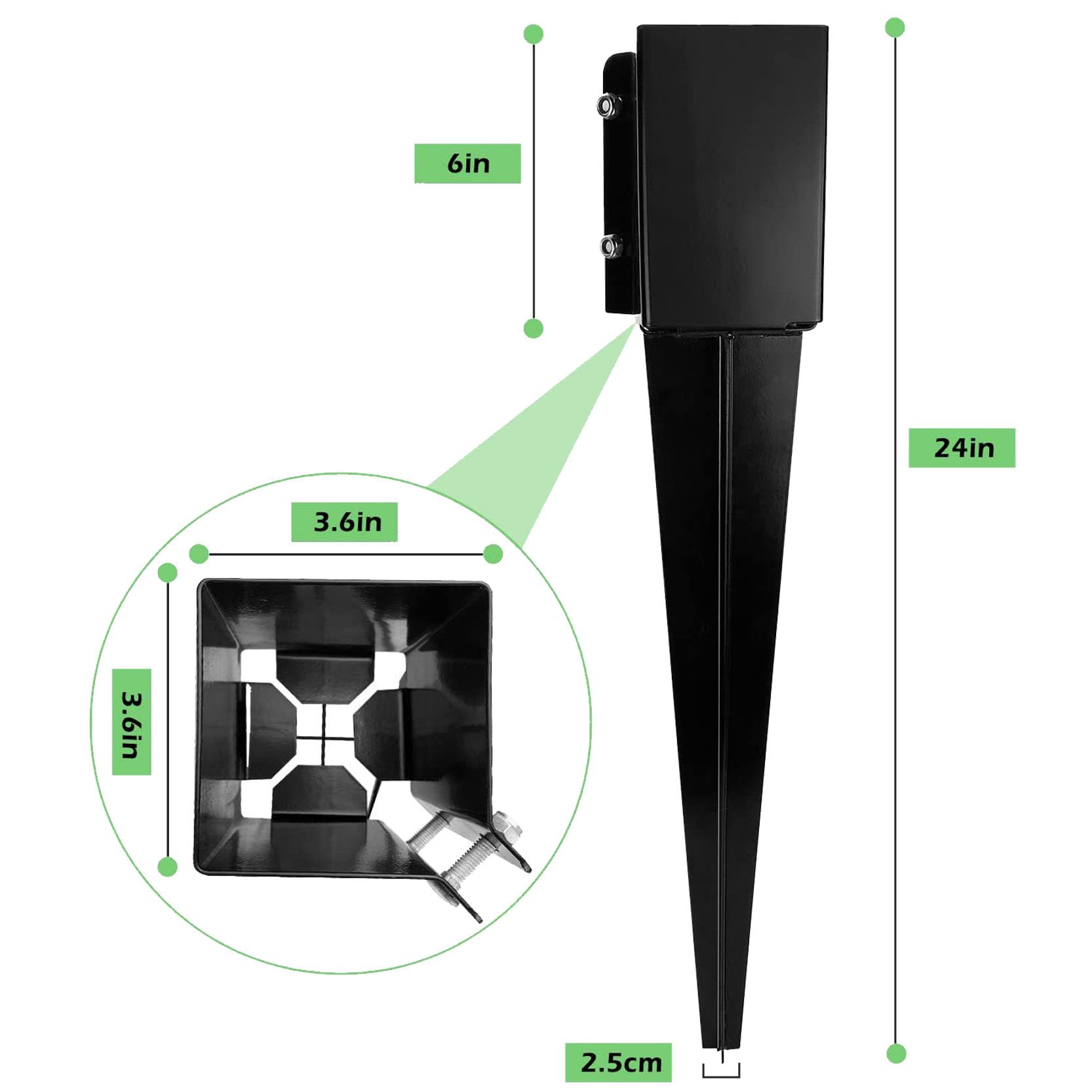 4 Anclajes de Postes de 61 cm 24 Pulgadas Estacas de Anclaje de Postes de Cerca Base de Poste de Metal Resistente Kit de Reparación de Postes de Cerca con Recubrimiento